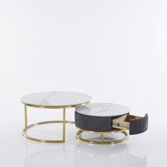 Melrose White Marble Nesting Coffee Tables Set of 2 with Storage