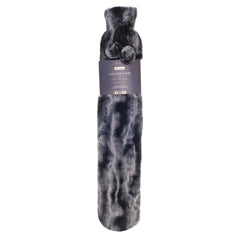 Country Club Charcoal Long Hot Water Bottle - Two Tone Faux Fur Cover
