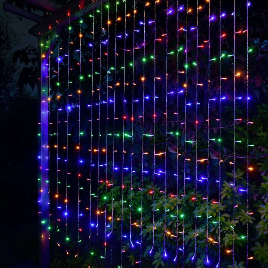 Solar Powered Multicolour LED Curtain Lights - 180cm Garden Backdrop