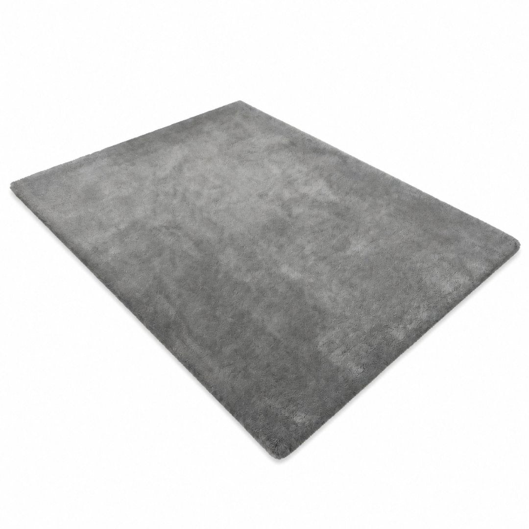 Dark Grey Burton Rabbit Fur Soft Touch Rug Anti Slip Washable UK