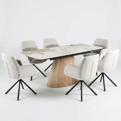 Monaco Beige Stone Extending Dining Set 6 Florence Swivel Chairs