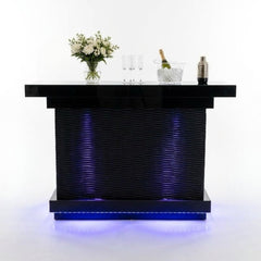Home Luxe Aura Black Drinks Bar with LED Lights & Bluetooth Speakers