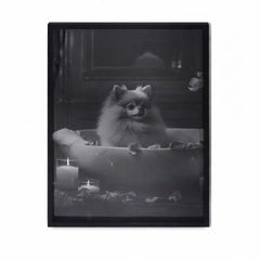 Home Luxe Pomeranian In Bath Framed Wall Art Black & White Print 60X45