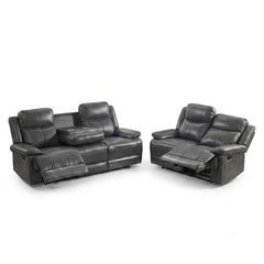 Casper Grey Leather 3 and 2 Seater Manual Recliner Sofa Set Pack