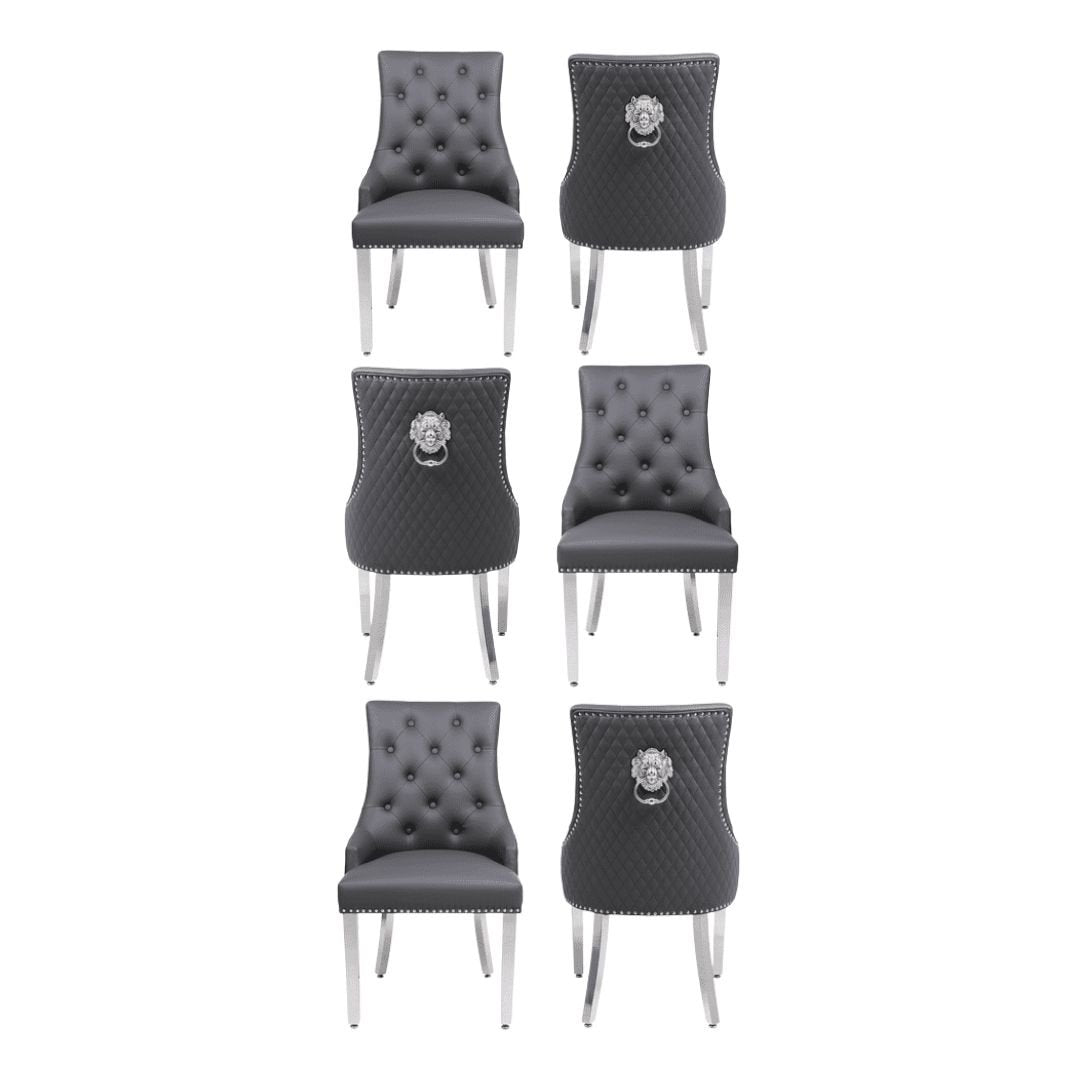 Chicago Black & Gold Ceramic Extending Table & 6 Stanford Grey Chairs