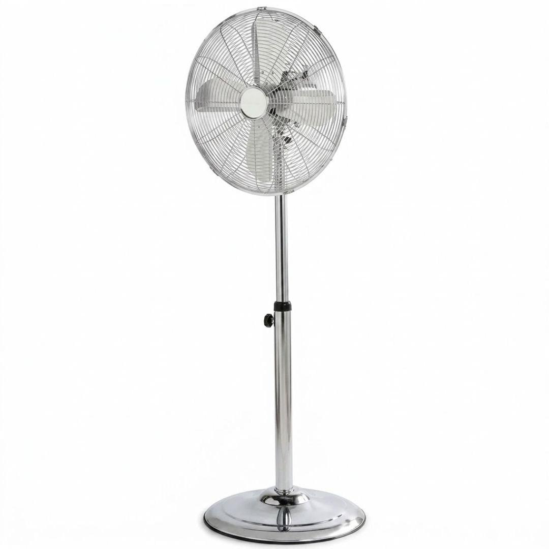16" Chrome Metal Stand Fan - Oscillating & Adjustable Pedestal Fan