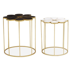 Jodie Set of 2 Petal Shaped Side Tables - Black, White & Gold Finish