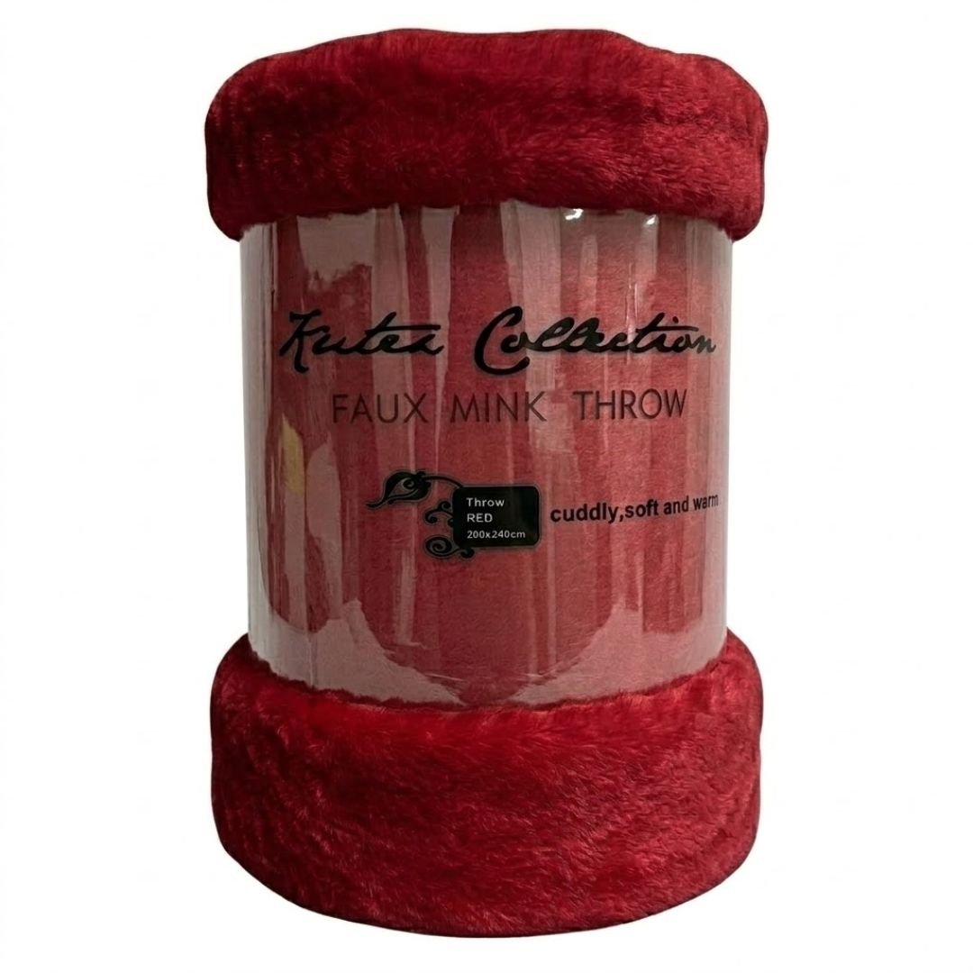 Kutex Red Faux Mink Throw - 200x240cm Extra Large Soft Warm Blanket
