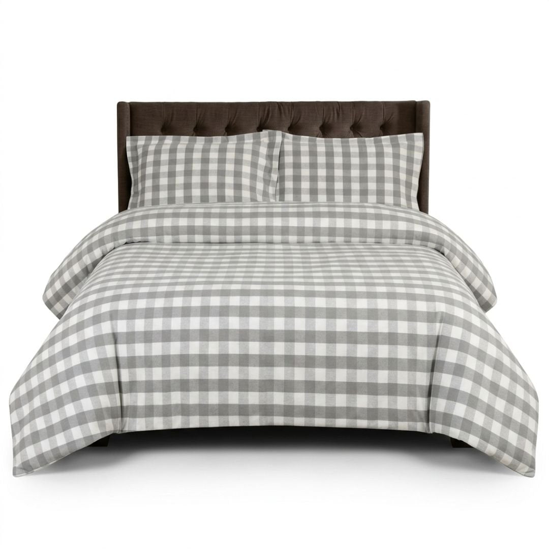 Gaveno Cavailia Natural Gingham Double Duvet Cover Microfibre Set