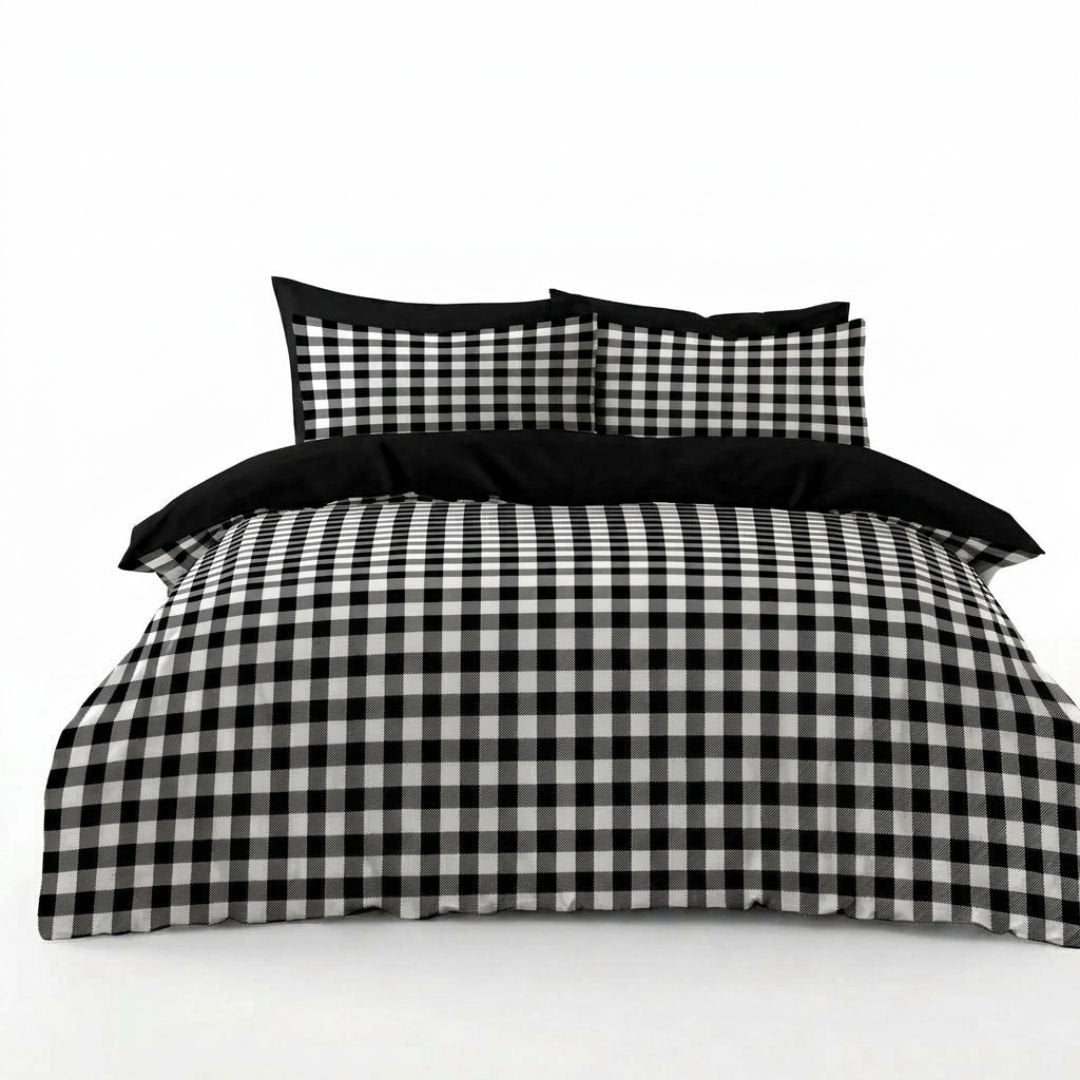 Gaveno Cavailia Black Gingham Double Duvet Cover Microfibre Bed Set