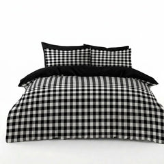 Gaveno Cavailia Black Gingham Double Duvet Cover Microfibre Bed Set