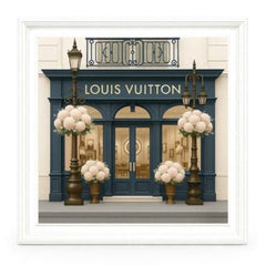 LV Boutique White Step Frame Wall Art 70x70cm Luxury Home Decor Accent