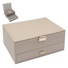 Home Luxe Faux Leather Jewellery Box with Drawer - Beige (25x19x11cm)
