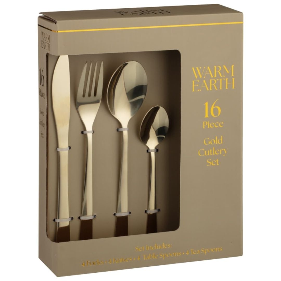 Warm Earth 16-Piece Gold Cutlery Set - Elegant Stainless Steel Dining