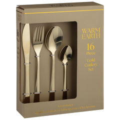 Warm Earth 16-Piece Gold Cutlery Set - Elegant Stainless Steel Dining