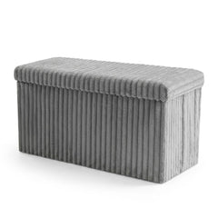 Grey Ribbed Fabric Storage Bench - Foldable Ottoman Ottoman Box 76cm