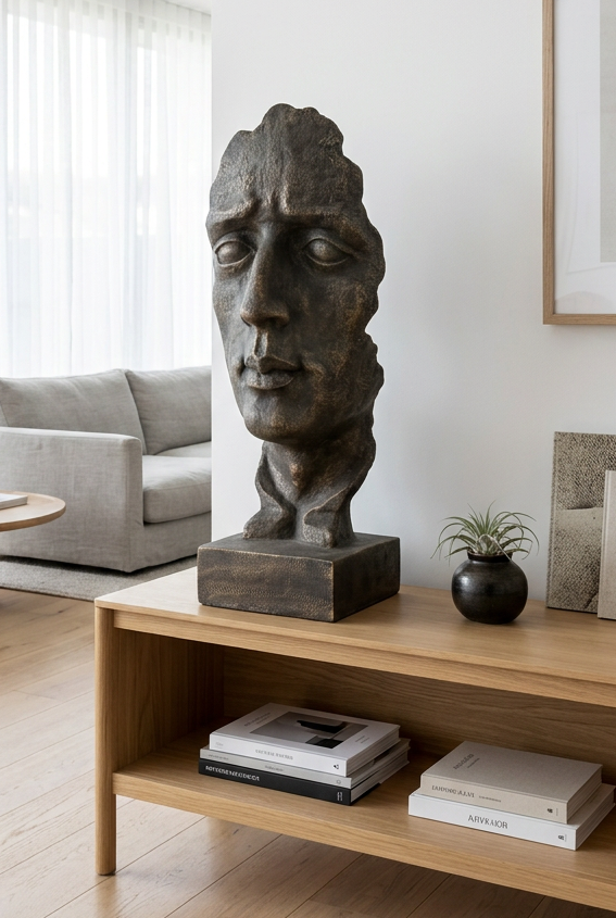 Stone Effect Face Sculpture - 95cm weathered Indoor/Outdoor Bust