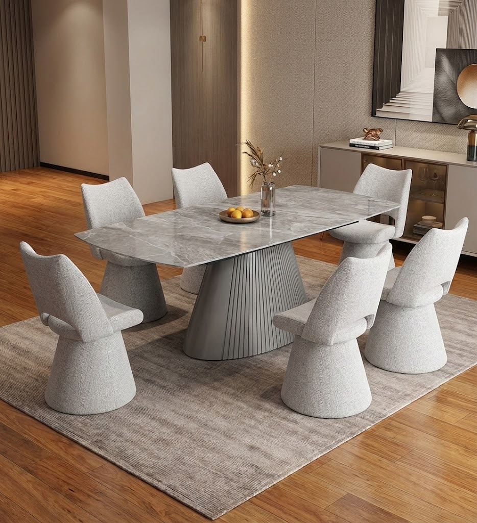 Monaco Grey Stone Extending Dining Set 6 Maryland Swivel Chairs