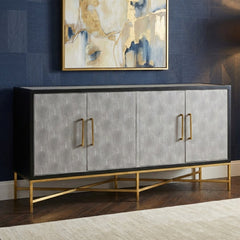 Cadiz Grey Shagreen Sideboard Brushed Gold Cross Legs 4 Door