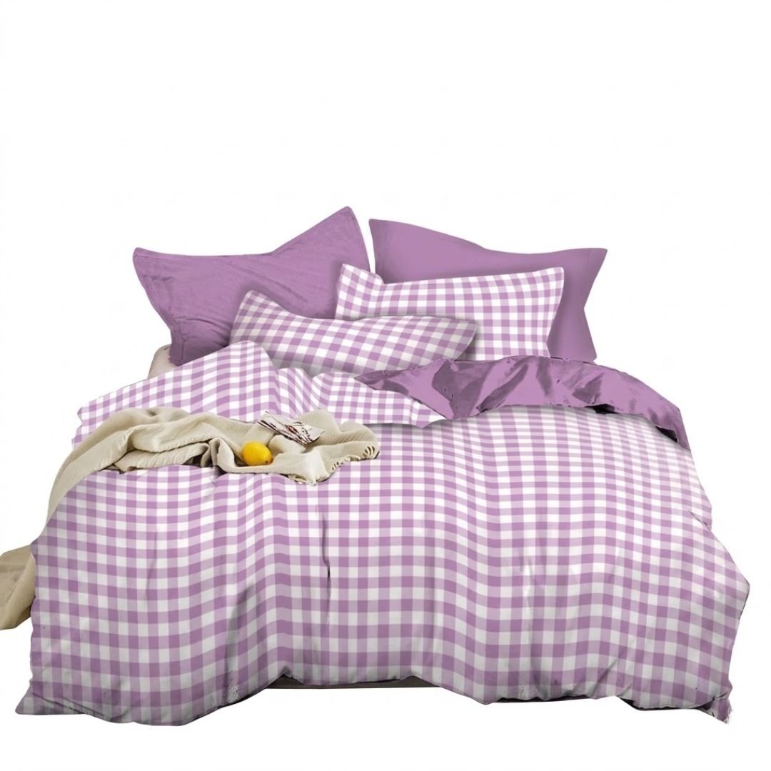 Gaveno Cavailia Lilac Gingham King Duvet Cover Microfibre Bedding Set