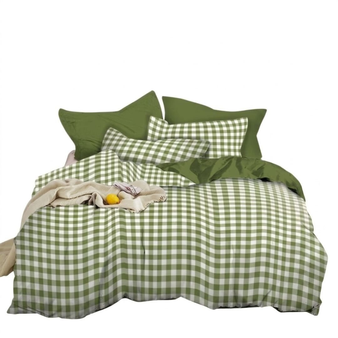 Gaveno Cavailia Green Gingham King Duvet Cover Microfibre Bed Set