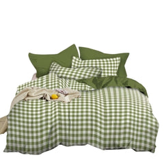 Gaveno Cavailia Green Gingham King Duvet Cover Microfibre Bed Set