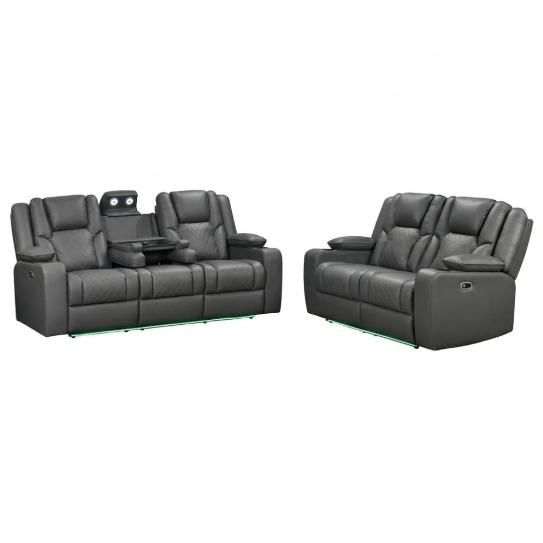 Adorn Grey PU Leather Electric Recliner Sofa Set - 3 & 2 Seater