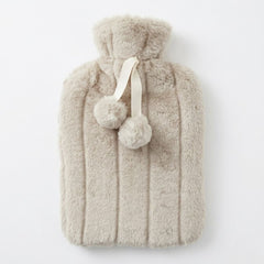 Winter White 2L Faux Fur Hot Water Bottle - Luxury Plush Pom Pom Gift