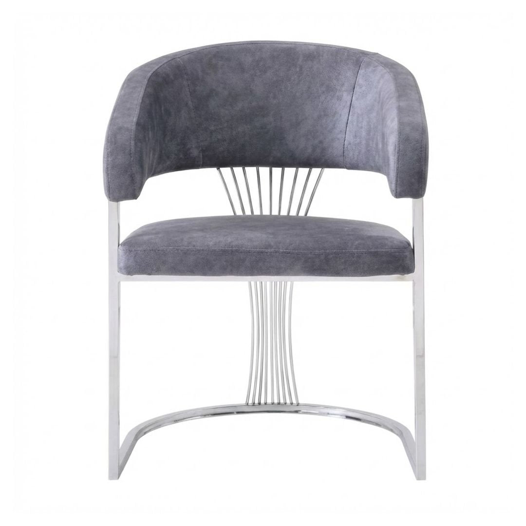 Grey Porado Leatheraire Dining Chair | Silver Frame Luxury Seating