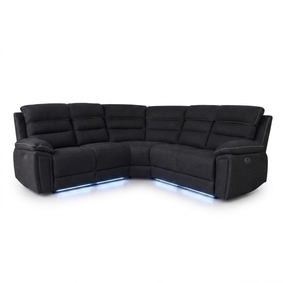 Montana Black Fabric Electric Recliner Corner Sofa with LED & USB