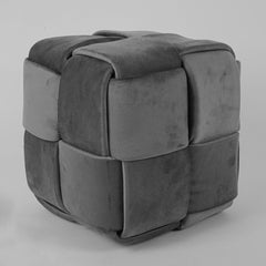 Grey Velvet Style Cube Pouffe - Soft Brushed 40x40x30cm Ottoman