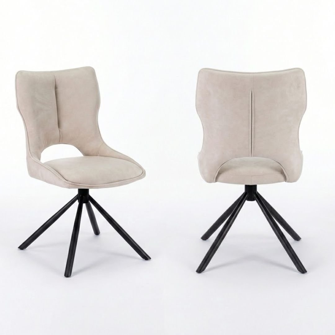Set of 2 Beige Roseland 360 Swivel Dining Chairs | Modern Fabric
