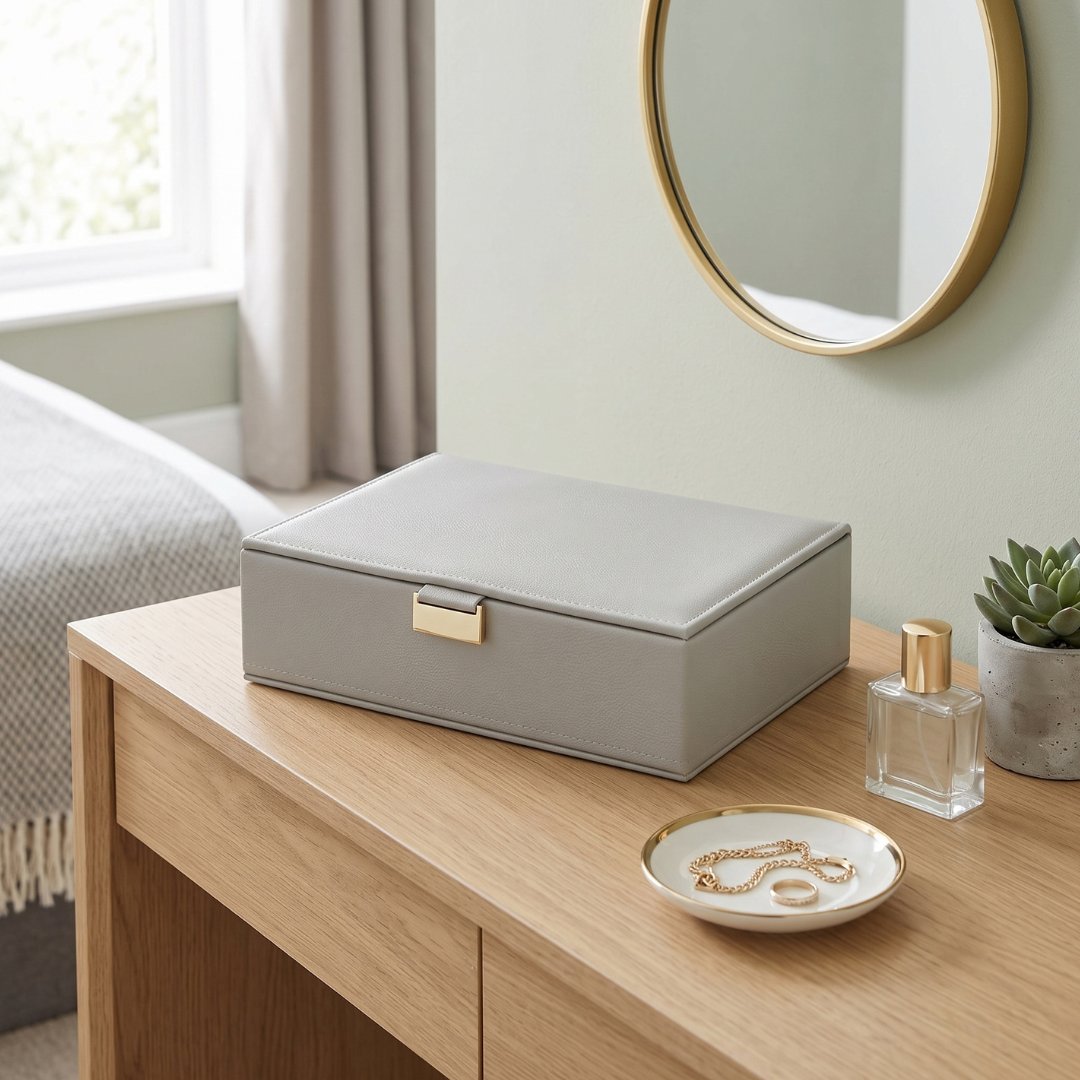 Home Luxe Faux Leather Square Jewellery Box - White (22 x 15 x 6 cm)