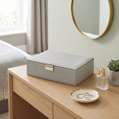 Home Luxe Faux Leather Square Jewellery Box - White (22 x 15 x 6 cm)