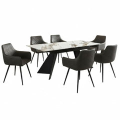Chicago Cream & Gold Ceramic Extending Table & 6 Stanford Grey Chairs