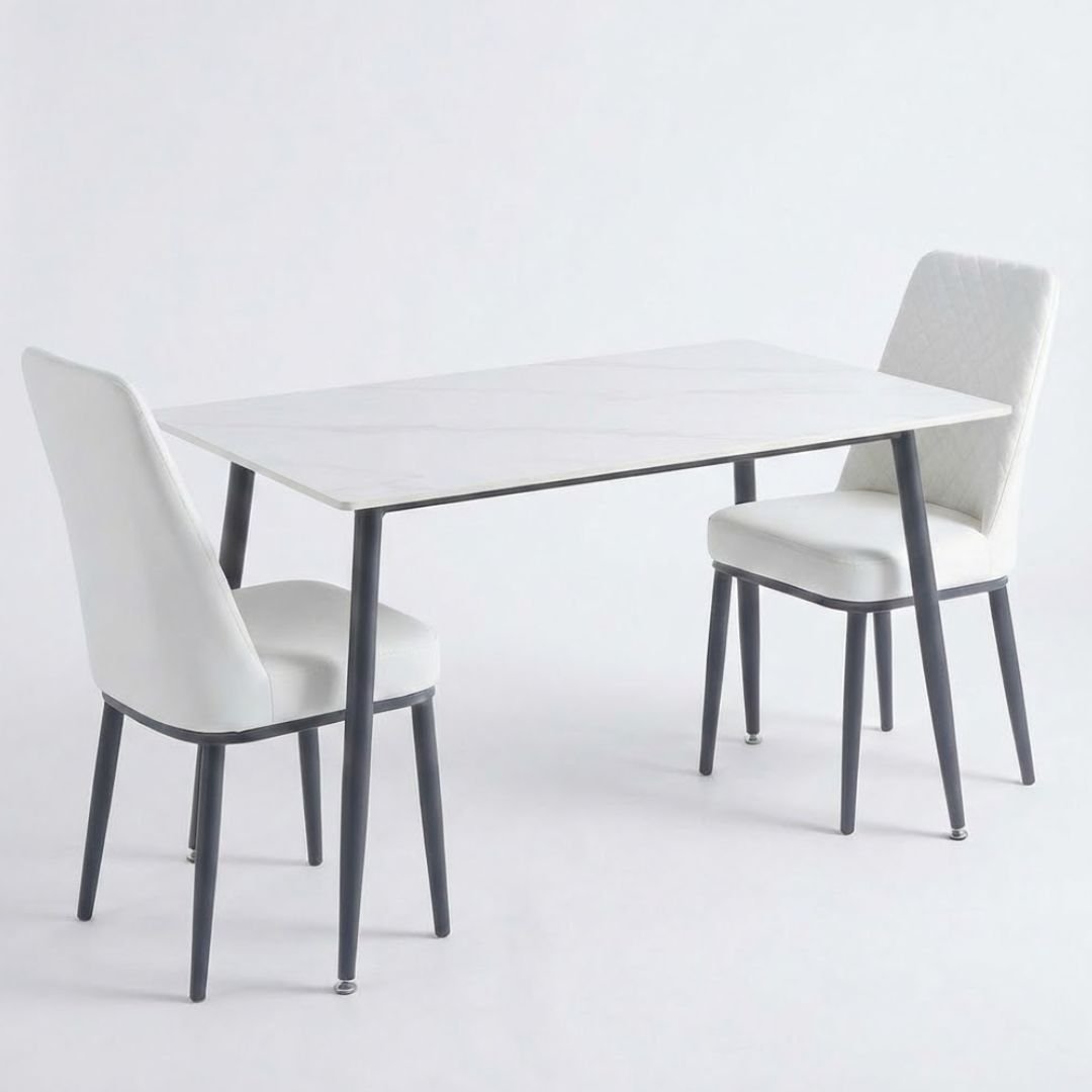 Set of 4 Oxford White PU Leather Dining Chairs with Slim Metal Legs