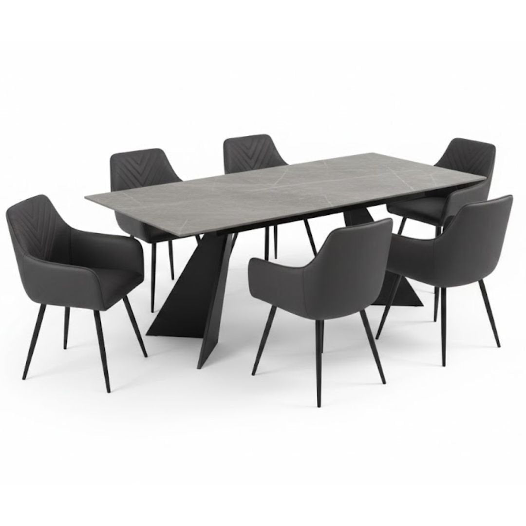 Chicago Grey Ceramic Extending Dining Table & 6 Stanford Grey Chairs