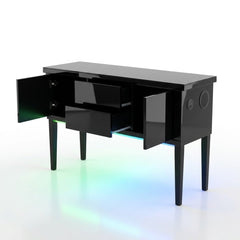 Aura High Gloss Black Sideboard with LED Light, USB & Bluetooth 120cm