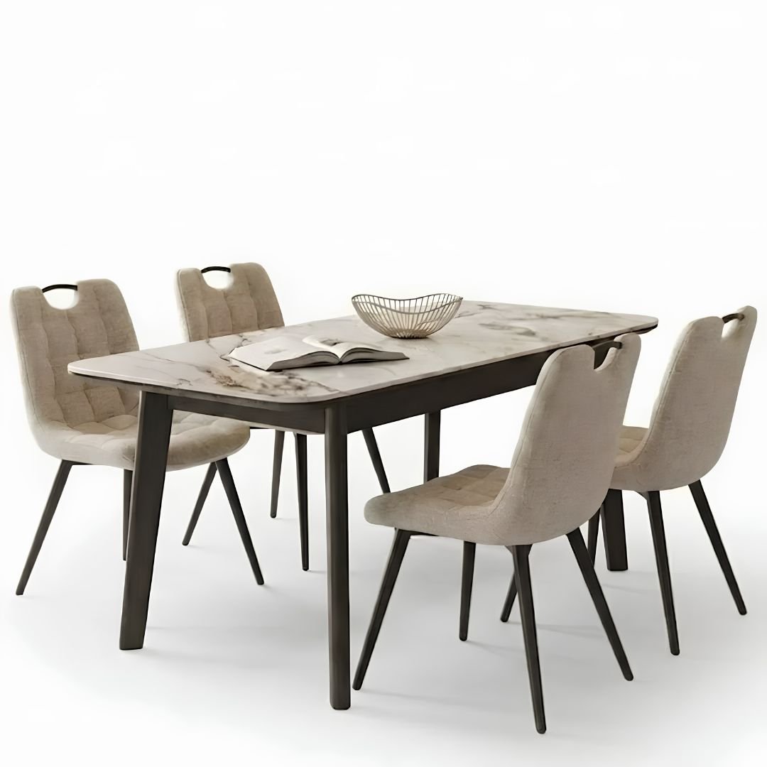 Arizona Extending Cream & Gold Ceramic Table & 4 Monza Beige Chairs