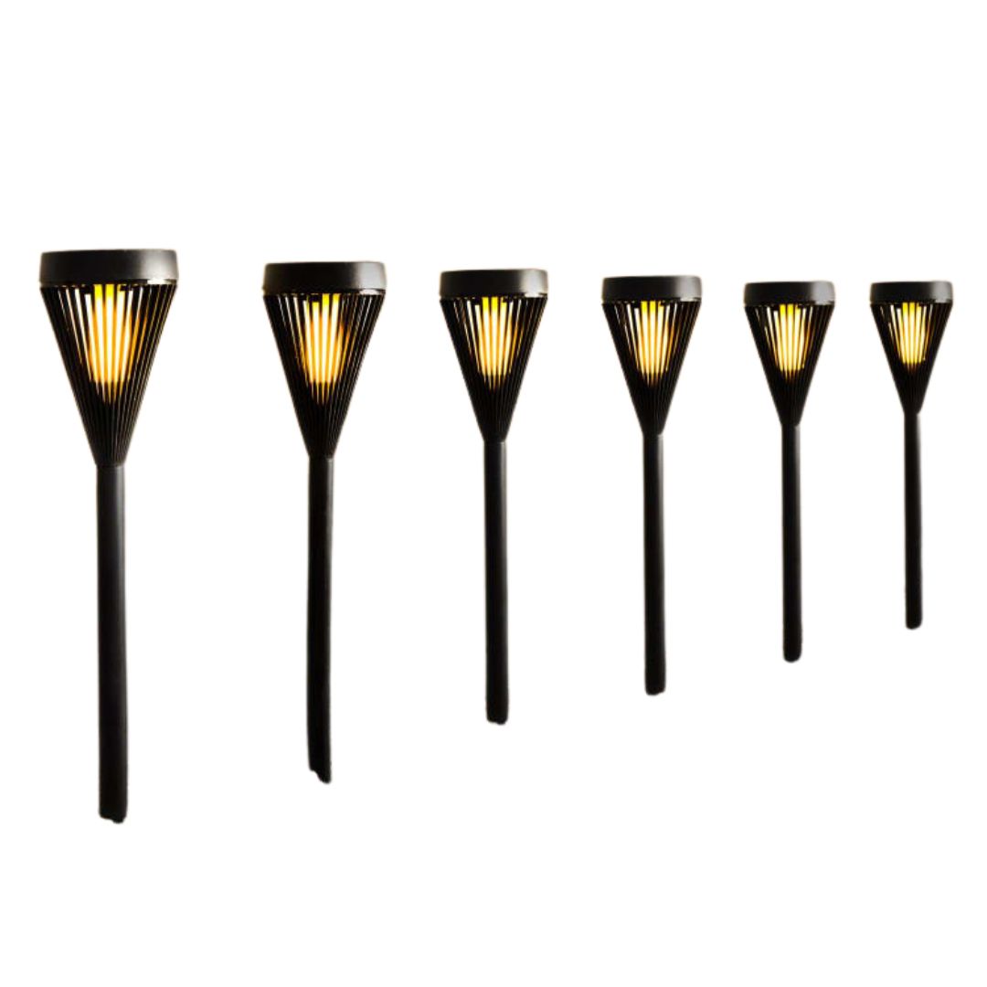 Solar Powered Santorini Post Lights 6pk - Black Flame Effect LEDs