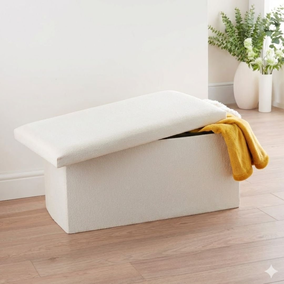 Luxury Cream Boucle Storage Ottoman - Stylish Bedroom & Lounge Seat