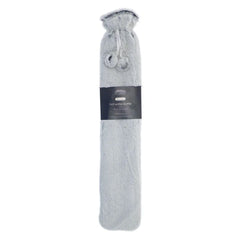 72cm Long Hot Water Bottle with Two-Tone Silver Faux Fur & Pom Poms