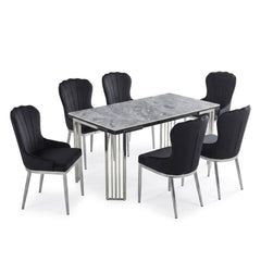 Cindy Grey Sintered Stone Dining Table & 6 Black Mia Chairs Set