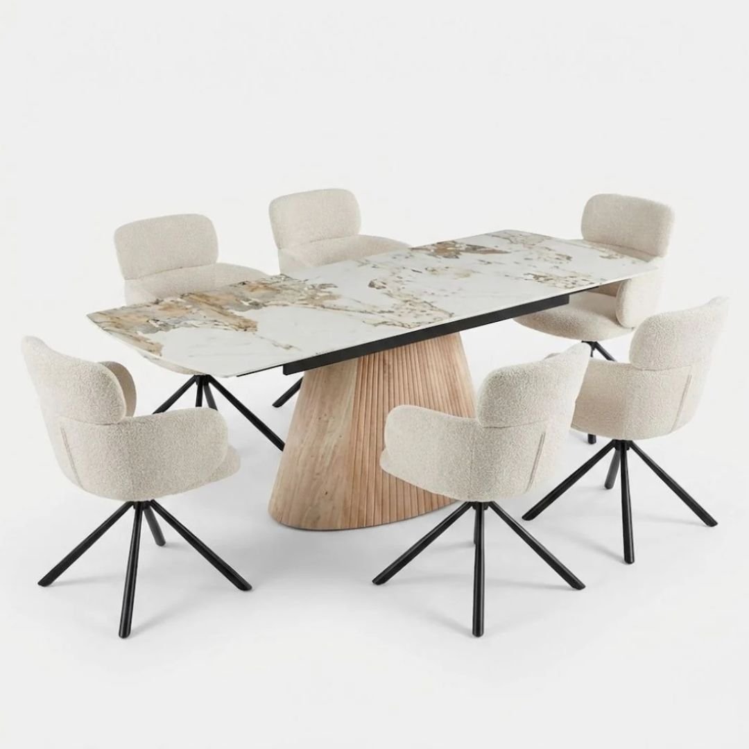 Monaco Pandora Stone Extending Dining Set 6 Tuscany Swivel Chairs