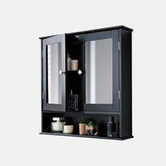 Maine Black 2 Door Bathroom Wall Cabinet with Mirrored Doors & Storage