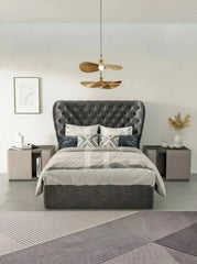 Grand Royal Chesterfield Flared Wingback Bed Frame with Deep Tufting