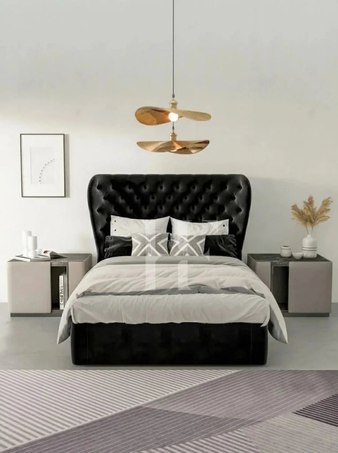 Grand Royal Chesterfield Flared Wingback Bed Frame with Deep Tufting