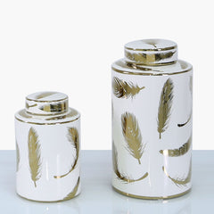 [EKM-AUTOGENERATED]21cm Luxe Medium Ginger Jar White And Gold Leaf