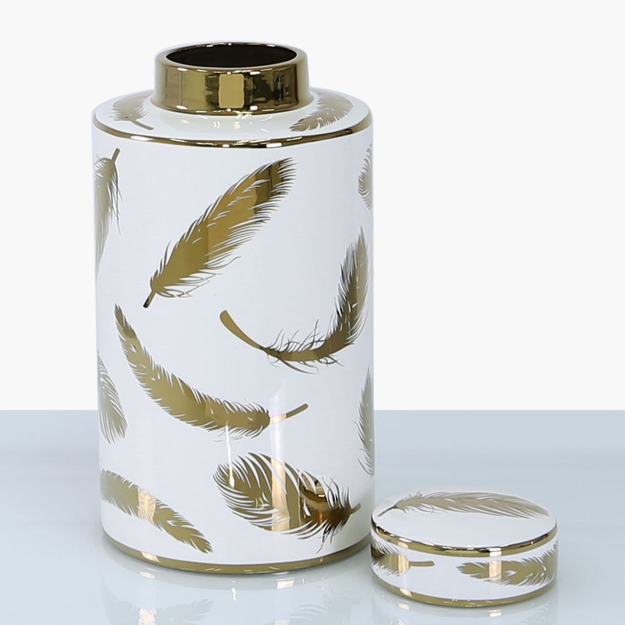 21cm Luxe Medium Ginger Jar White And Gold Leaf