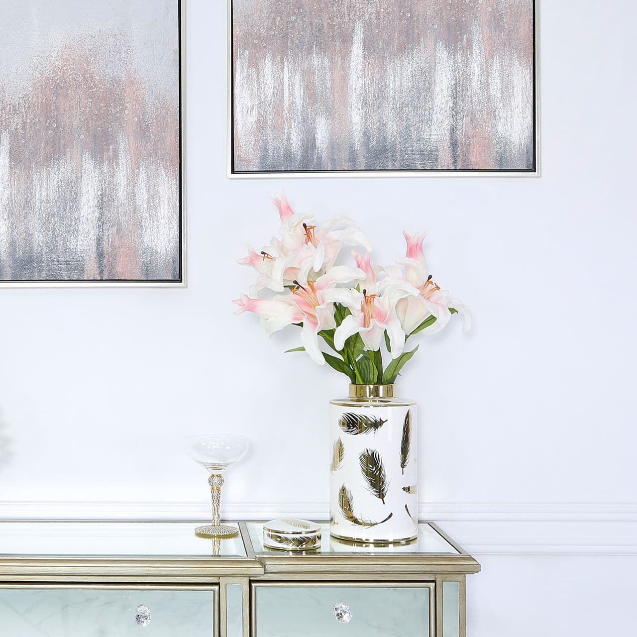 21cm Luxe Medium Ginger Jar White And Gold Leaf